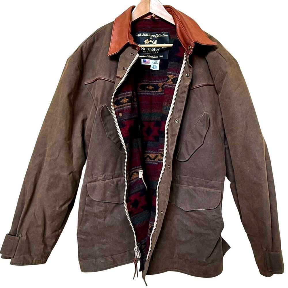 VTG Schaefer Outfitter High Lonesome Canvas Ranch Jacket Large Brown USA Blanket